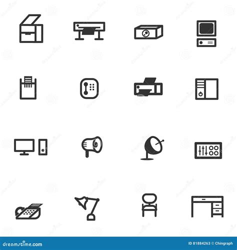 Business Office Equipment Icon Set Stock Vector Illustration Of