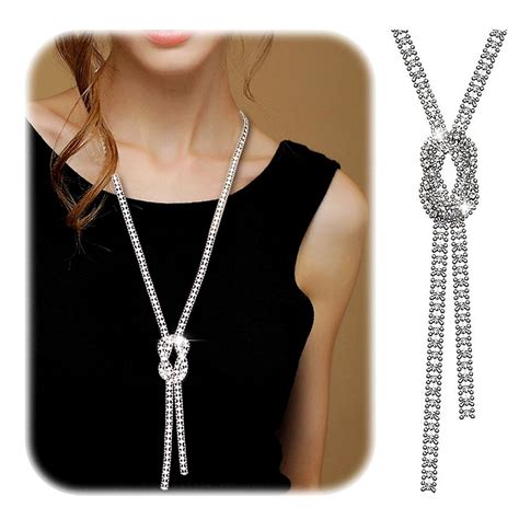 Trendy Crystal Long Necklace All Match Style Shining Clothing Sweater