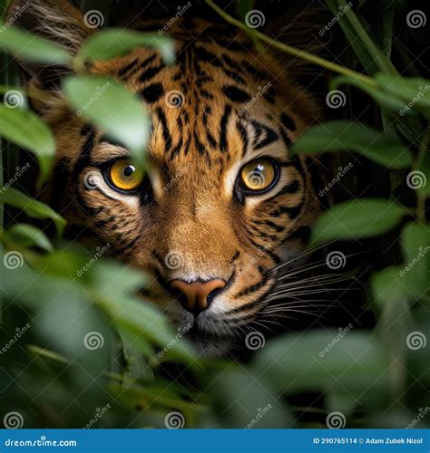 A Tiger Peeking Through Leaves Stock Illustration Illustration Of