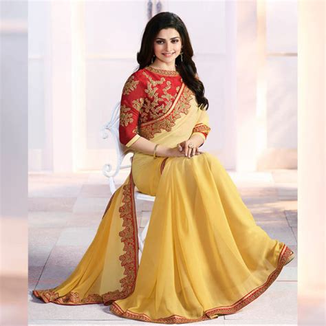 Yellow Shaded Embroidered Georgette Saree Sri Lanka Online Saree Shopping