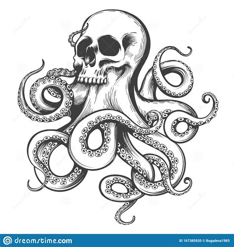 I recently had the opportunity to do a tutorial collaboration with levelup.digital. Hand Drawn Tattoo Of Skull With Octopus Tentacles Stock ...