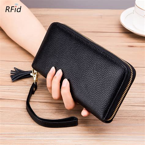 Womens Real Leather Clutch Rfid Safe Wallet Zip Around Phone Credit