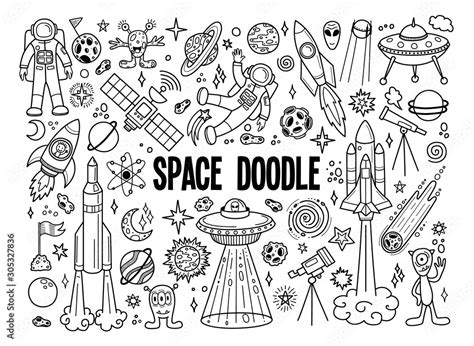 Hand Drawn Doodles Cartoon Set Of Space Objects And Symbols Doodle