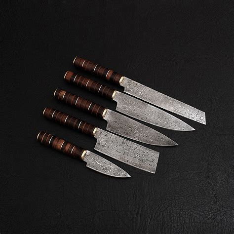 Damascus Kitchen Cutlery Set 5 Piece Set Black Forge Knives