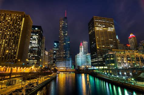 Nocturno De La Calle Chicago Imágenes Panorámicas De Las Ciudades