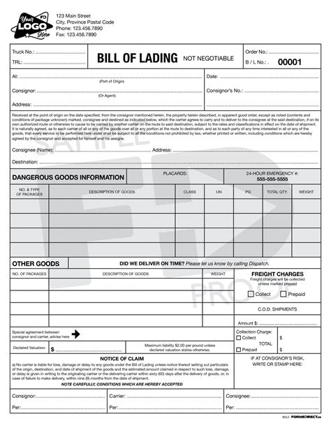 Bill Of Lading Bol Custom Ncr Form Template Forms Direct