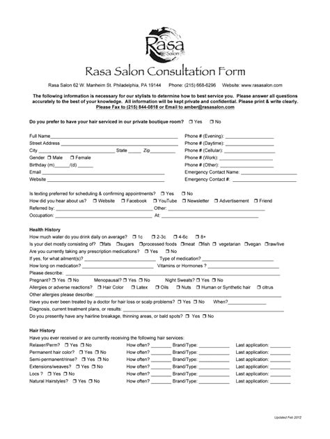 Hair Client Consultation Template Word 2012 2024 Form Fill Out And