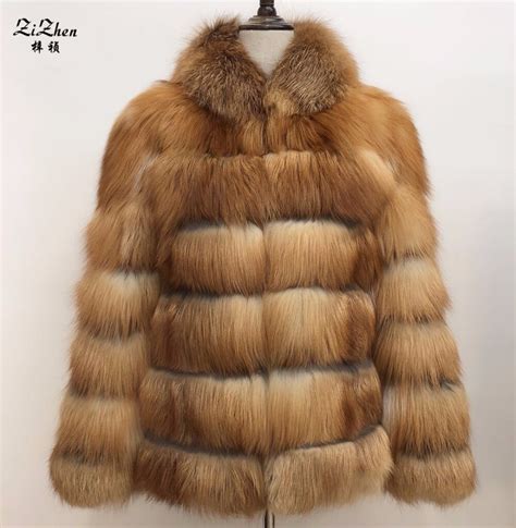 women natural genuine fox fur overcoat winter warm real red fox fur coat female striped jacket