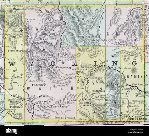 Old Map Wyoming Maps Mapping Geography Atlas Vintage Original Authentic