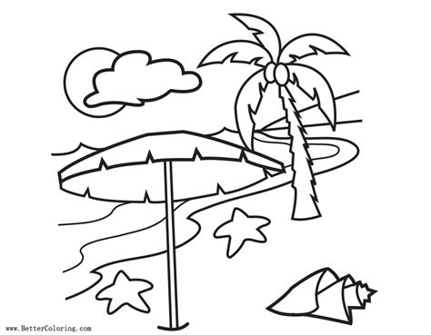 Palm tree coloring pages printable. Palm Tree Coloring Pages with Clouds and Seashell - Free ...
