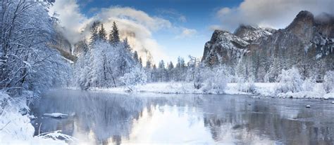 Yosemite Valley Merced River Serene Winter Scene Stock Image Image