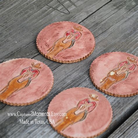 Handmade Pottery Coasters Set Of 4 With Cowboys Etsy