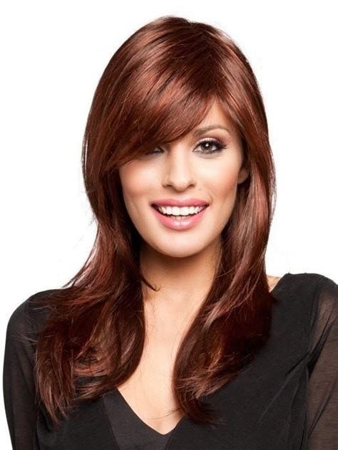 Long Layered Red Wigs For Women With Side Bangs