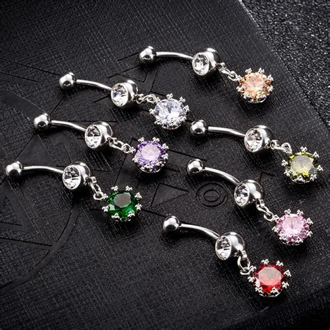 New Stainless Steel Zircon Crystal Round Navel Belly Button Ring Sexy Gold Color Body Piercing