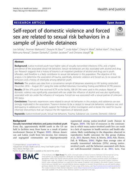 Pdf Self Report Of Domestic Violence And Forced Sex Are Related To Sexual Risk Behaviors In A