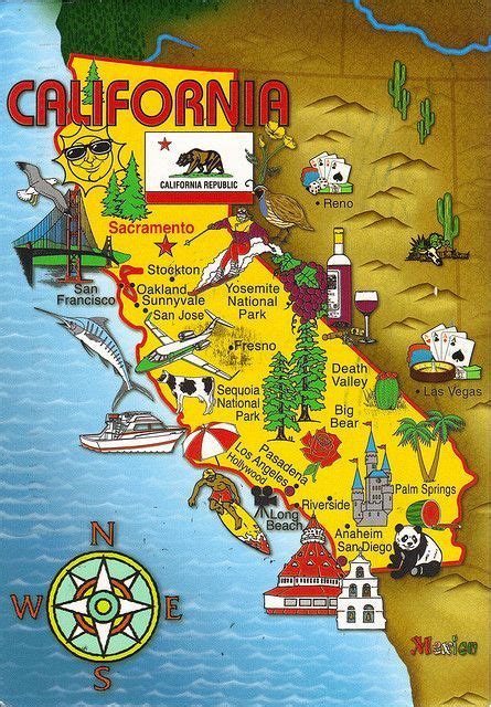 California State Cartoon Map Postcard State Postcards California