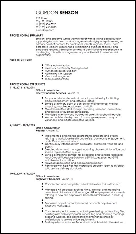 The default set up gives you a lot of space for the resume work experience section. Free Creative Office Administrative Resume Template ...