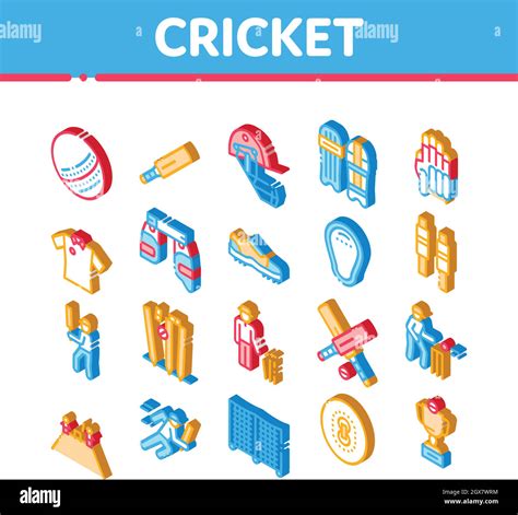 Cricket Game Isometric Elements Icons Set Vector Stock Vector Image