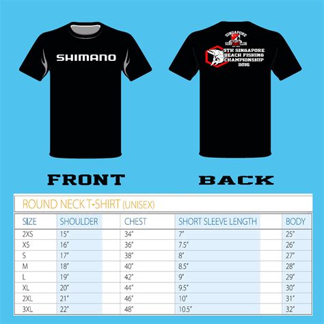 T Shirt Sizing - Singapore 5th Beach Fishing Championship 2016