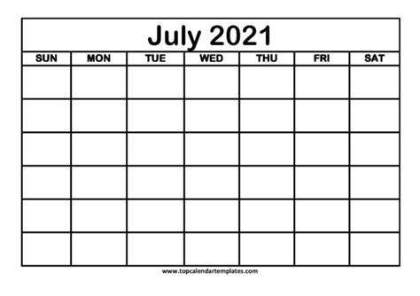 Free July 2021 Calendar Printable Blank Templates
