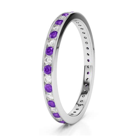 25mm Channel Set Amethyst And Diamond Full Eternity Ring In Gold