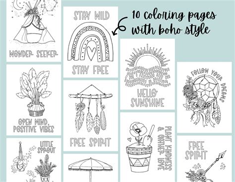 Boho Coloring Pages Digital Coloring Book Rainbow Coloring Etsy