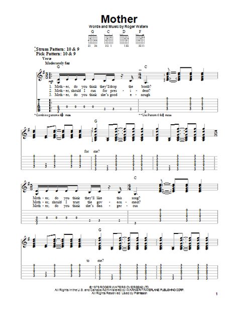 Mother By Pink Floyd Easy Guitar Tab Guitar Instructor