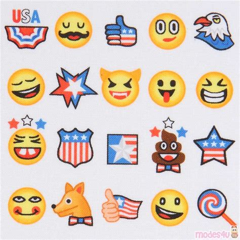 Robert Kaufman Colorful Funny Emoji White Fabric Omg Lol Modes4u