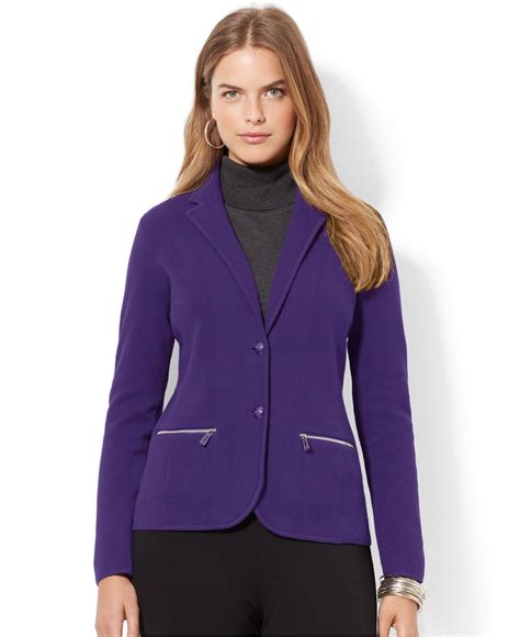 Lauren By Ralph Lauren Plus Size Two Button Zip Pocket Blazer In Purple Lyst