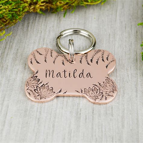 Lotus Garden Handstamped Pet Id Tag Personalized Petdog Id Etsy