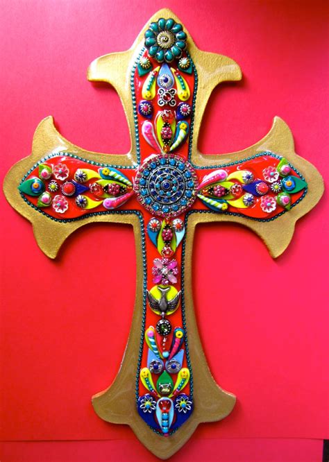Mexican Style Cross Of Many Colors Decorative Wall Cross Red Etsy