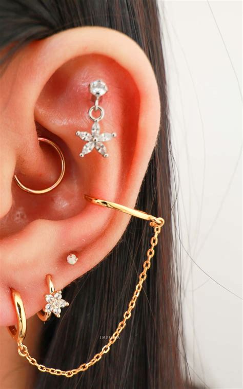 Classy Multiple Cartilage Ear Piercing Ideas Flower Earring Studs