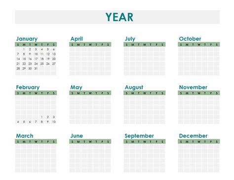 One Month Basic Calendar Any Year