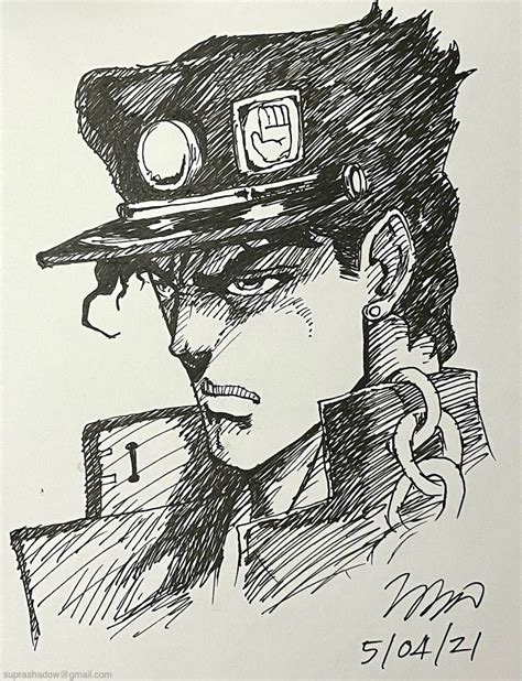 Portrait Drawing Of Jotaro Kujo Draw By Suprashadow