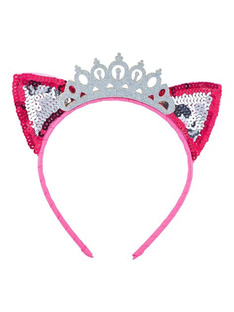 Lux Accessories Pink Cat Ears Pink Silver Sequin Princess Glitter Tiara