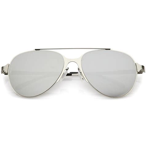 Ultra Sleek Straight Metal Crossbar Color Mirrored Flat Lens Aviator Sunglasses 56mm English