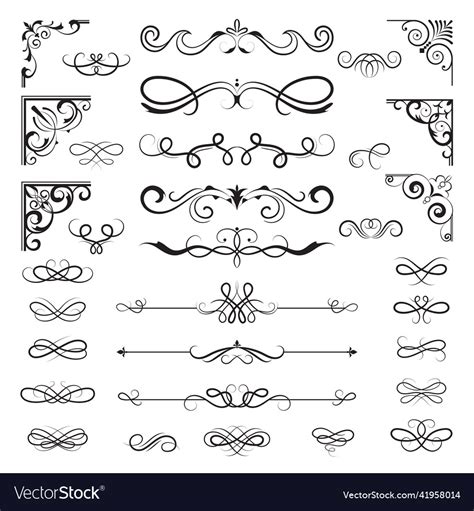 Vintage Calligraphic Borders Floral Dividers Vector Image