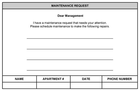 Printable Maintenance Work Order Request Form Repair Sample Template