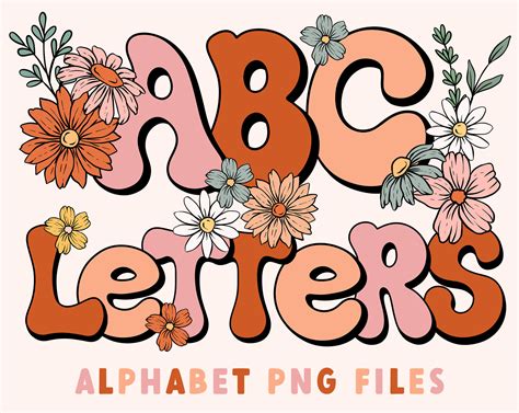 Boho Floral Retro Alphabet Set With Clipart Png Files Etsy Uk