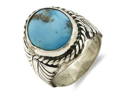 Navajo Ring 925 SOLID Silver Kingman Turquoise Artist Signed Montoya C