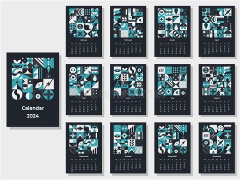 Calendar 2024 Geometric Patterns Calendar Template For 2024 Year With