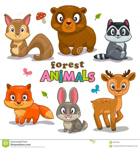 Cute Cartoon Forest Animals Stock Illustration Image