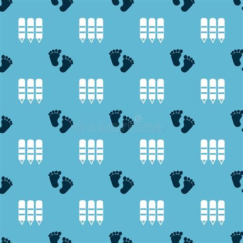 Set Baby Footprints And Wax Crayons For Drawing On Seamless Pattern