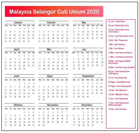 Selangor Cuti Umum Kalendar 2020 ️