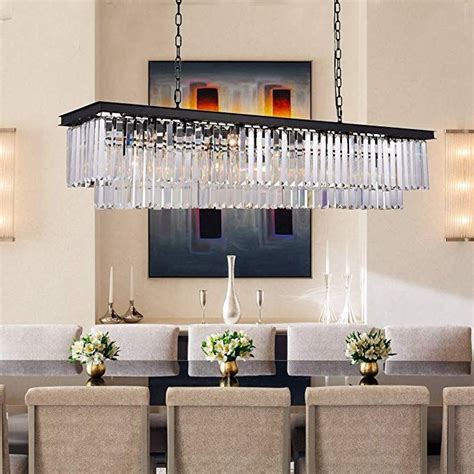 Modern Rectangular Crystal Chandelier Lighting Linear Pendant Ceiling Lighting Fixture For