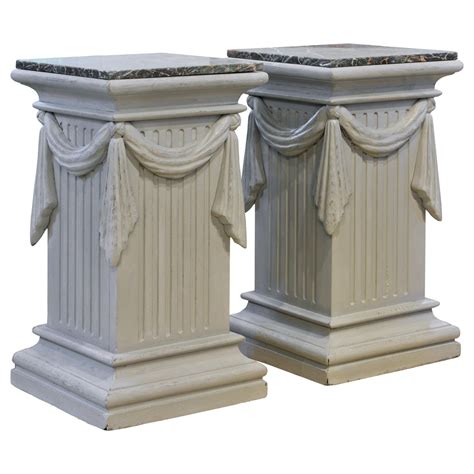 Pair Of Neoclassical Carved Gray Painted Gustavian Style Marble Top