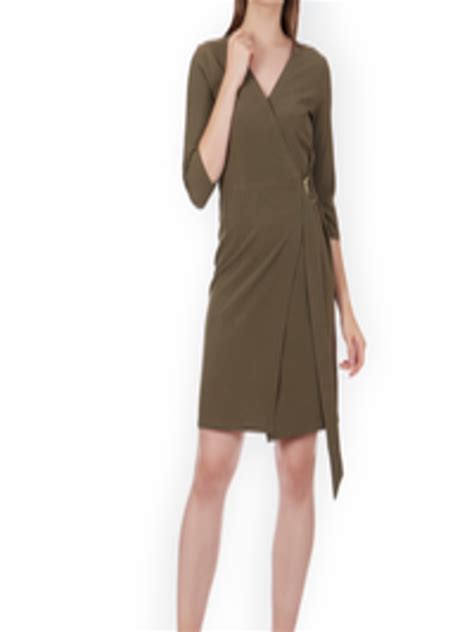 Buy Colormode Women Olive Green Solid Wrap Dress Dresses For Women