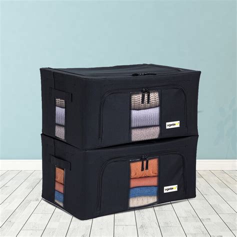 Organizeme 2 Pack 11 In W X 75 In H X 16 In D Black Fabric Collapsible