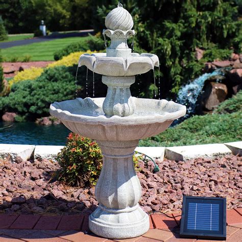 Sunnydaze 35 Inch 2 Tier Solar Water Fountain With Battery Backup