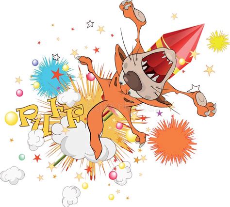 Cat Flying On Fireworks Stock Vector Illustration Of Jump 24168560